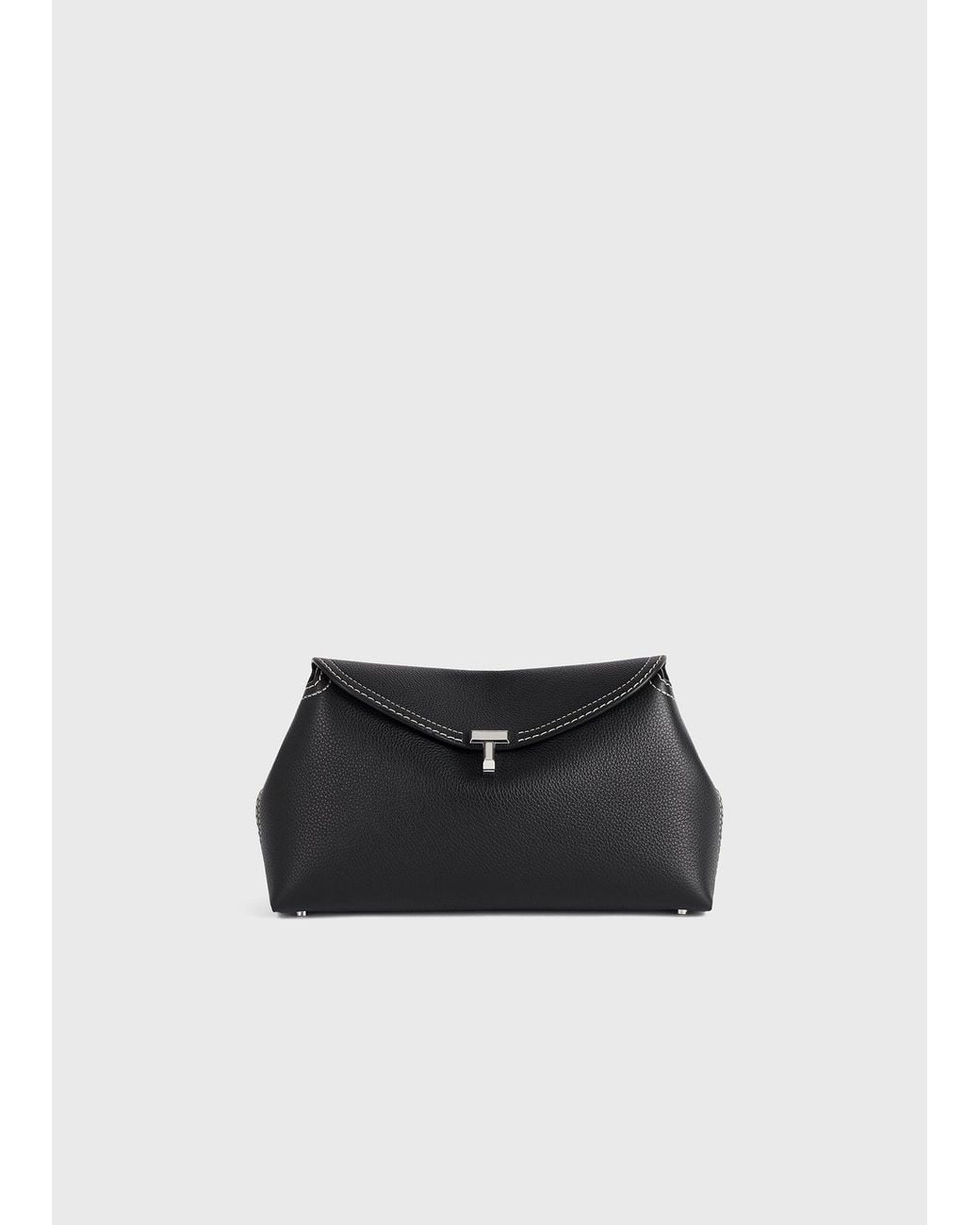 Totême Black T-Lock Grained-Leather Clutch