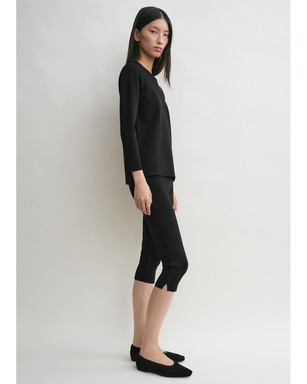 Totême Black Compact Knit Capri Trousers