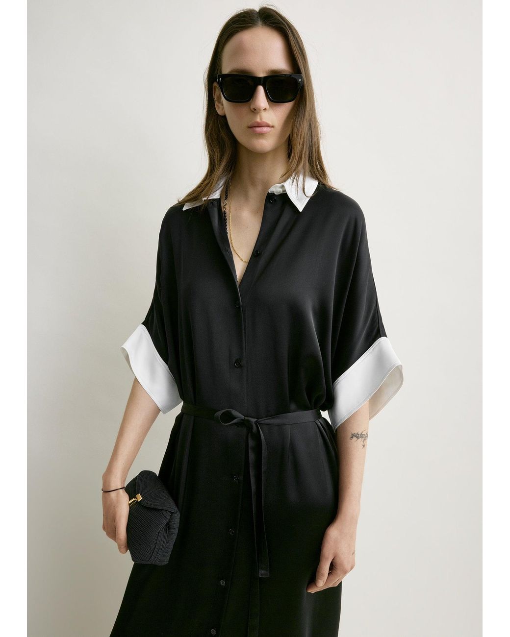 Totême Black Satin Shirtdress