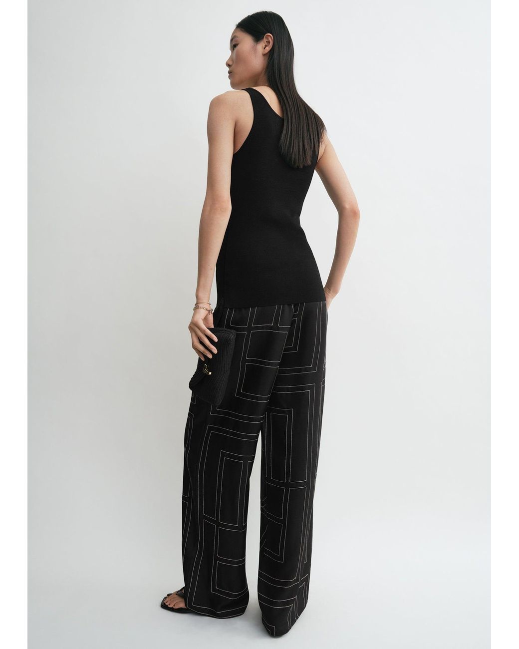 Totême Black Monogram Silk Pj Bottoms