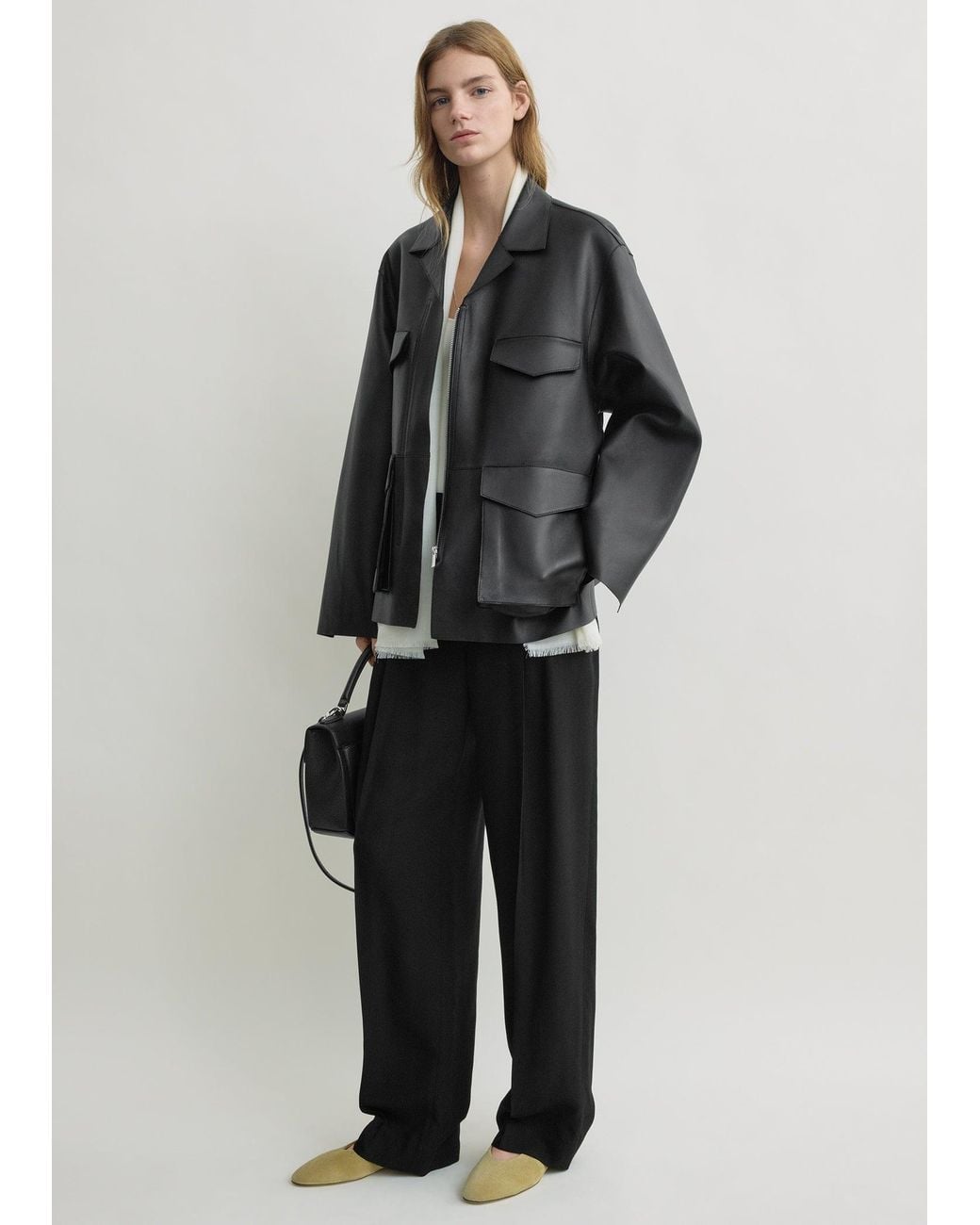 Totême Black Army Leather Jacket