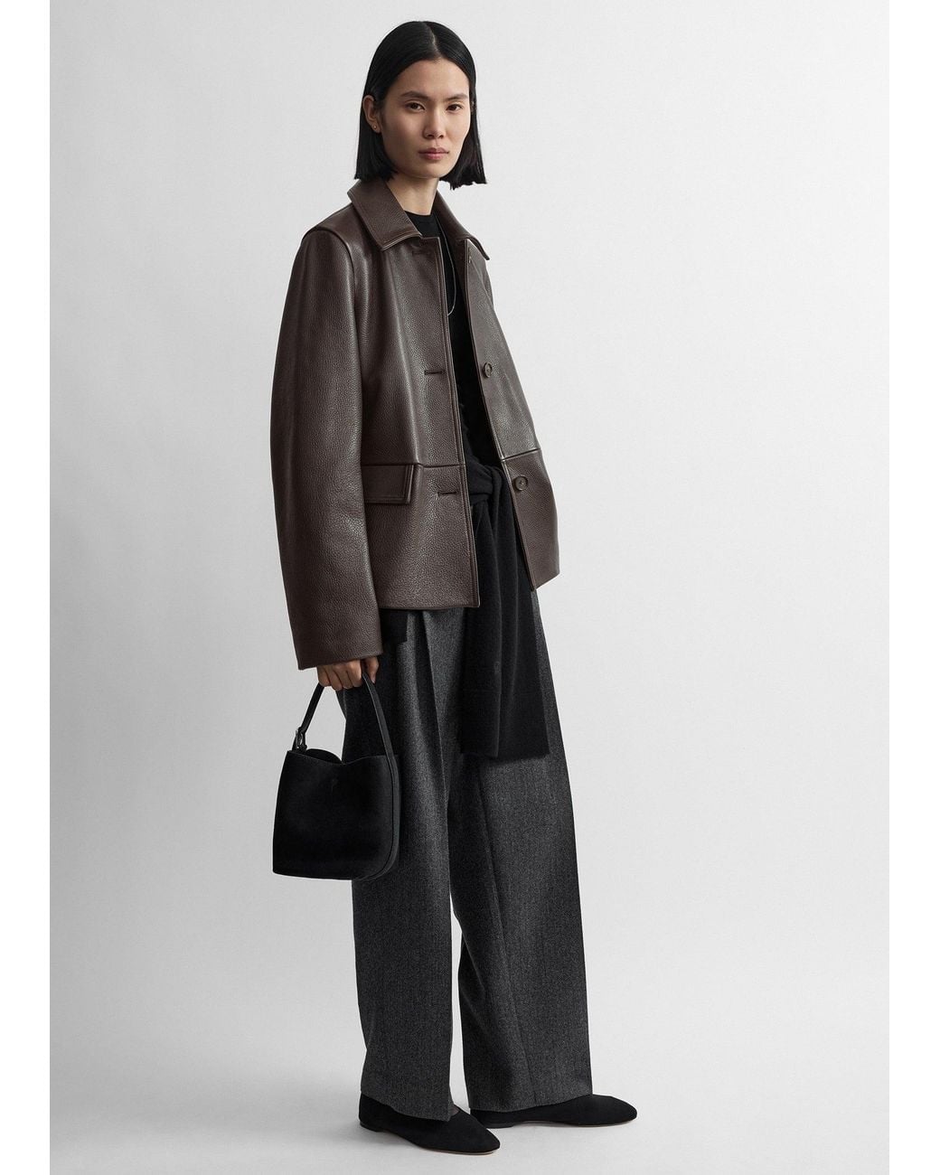Totême  Black Small Belted Suede Tote
