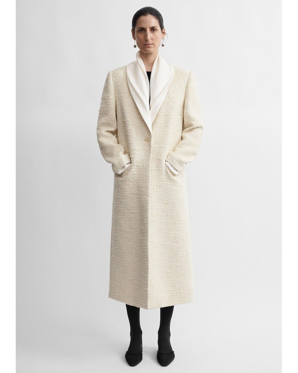 Totême  Natural Satin Lapel Tweed Coat