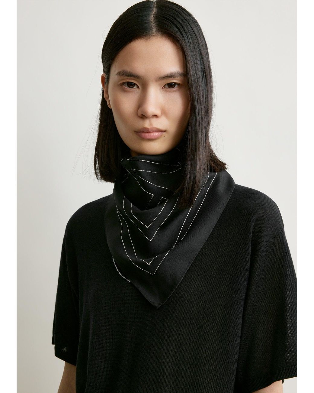 Totême  Black Embroidered Monogram Silk Scarf