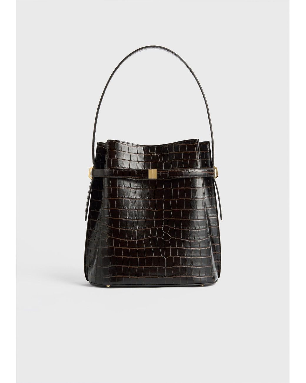 Totême Black Belted Croco-Embossed Bucket Bag