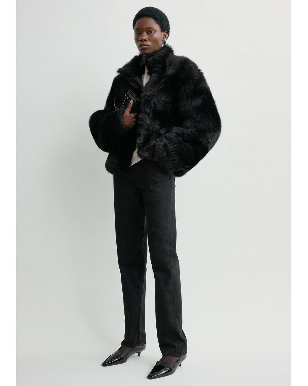 Totême Black Silky Shearling Jacket