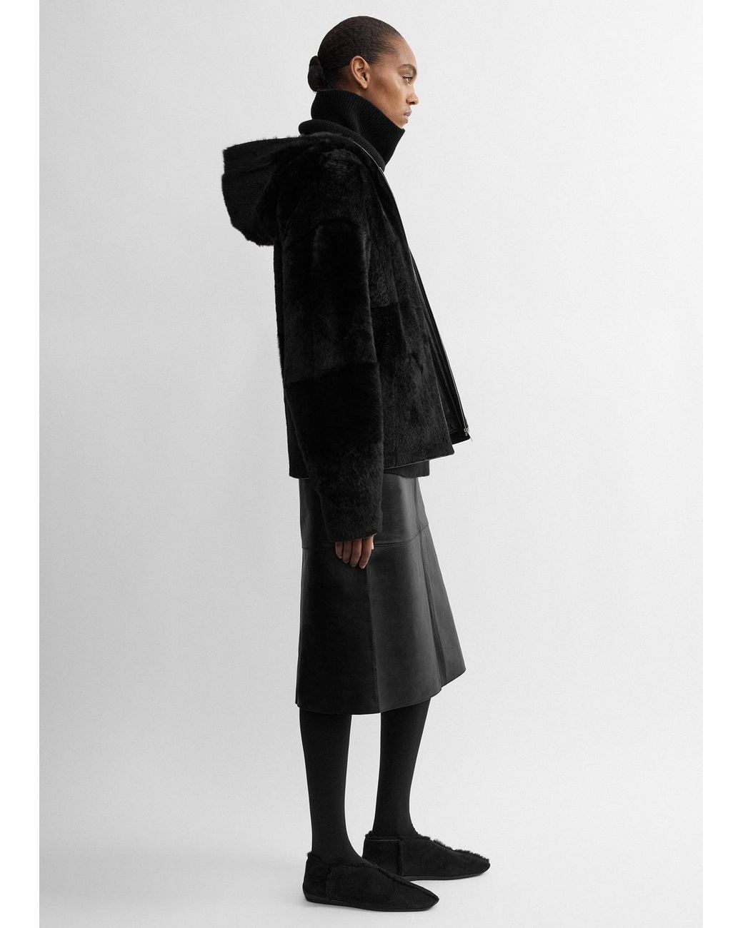 Totême Black Hooded Shearling Jacket