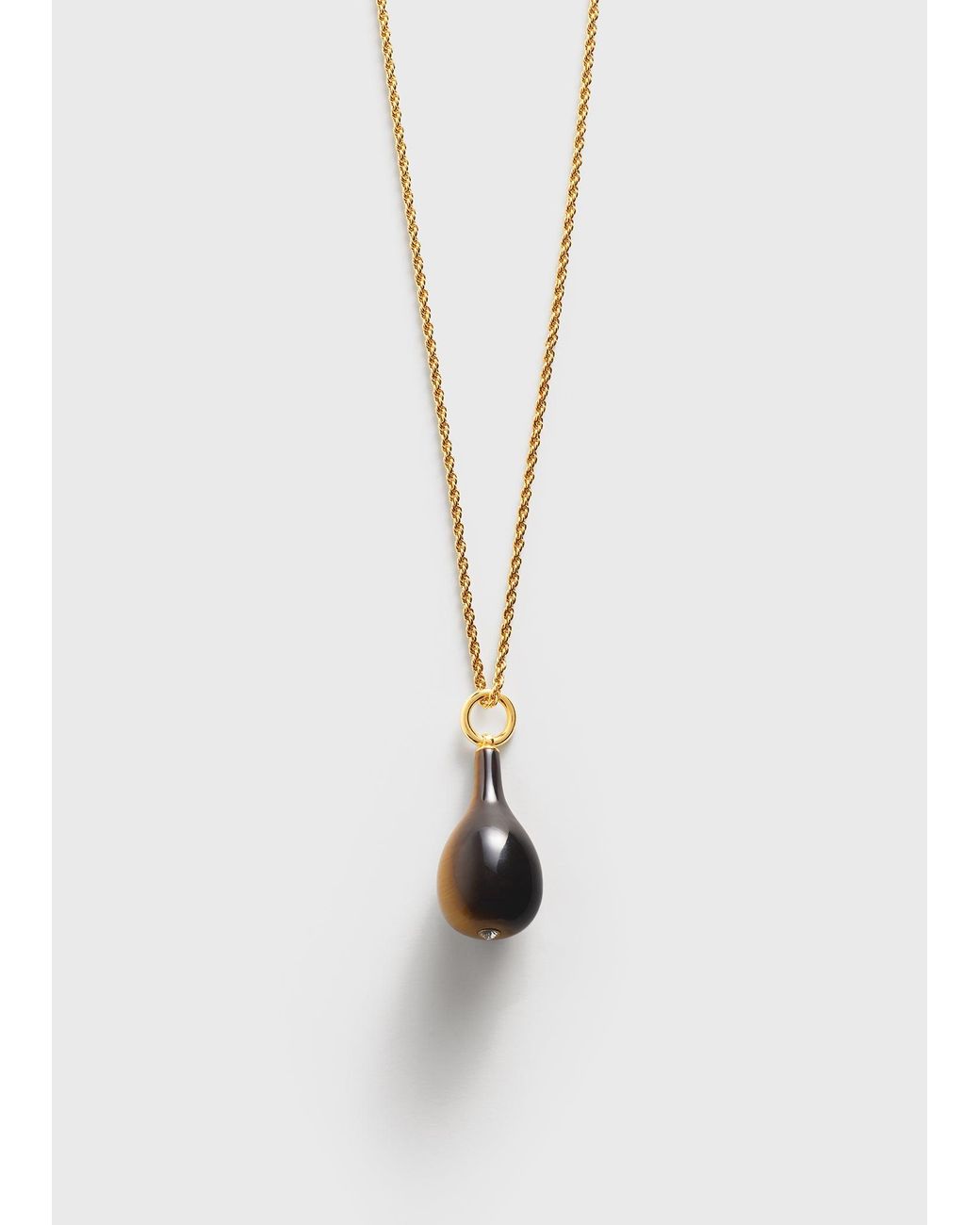 Totême White Medium Tiger's Eye Drop Necklace Honey