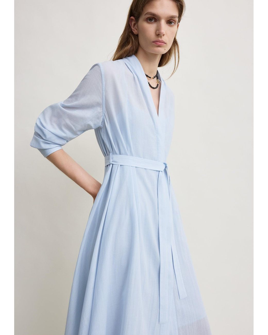Totême Blue Belted Cotton Voile Dress