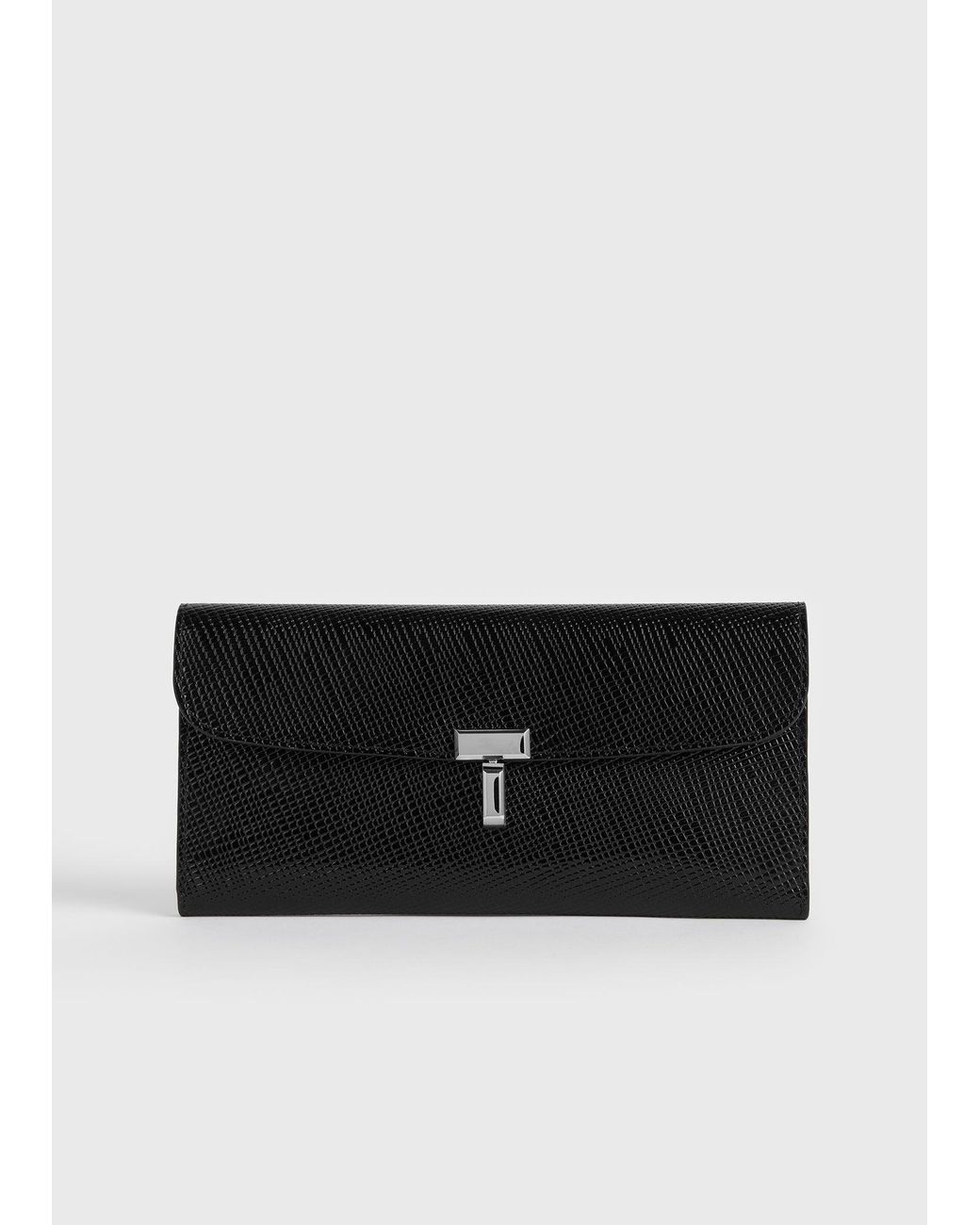 Totême Black T-Lock Palmellato-Patent Wallet