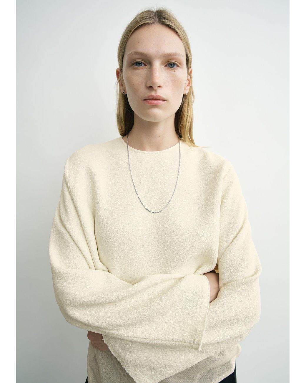 Totême White Cropped Sablé Blouse