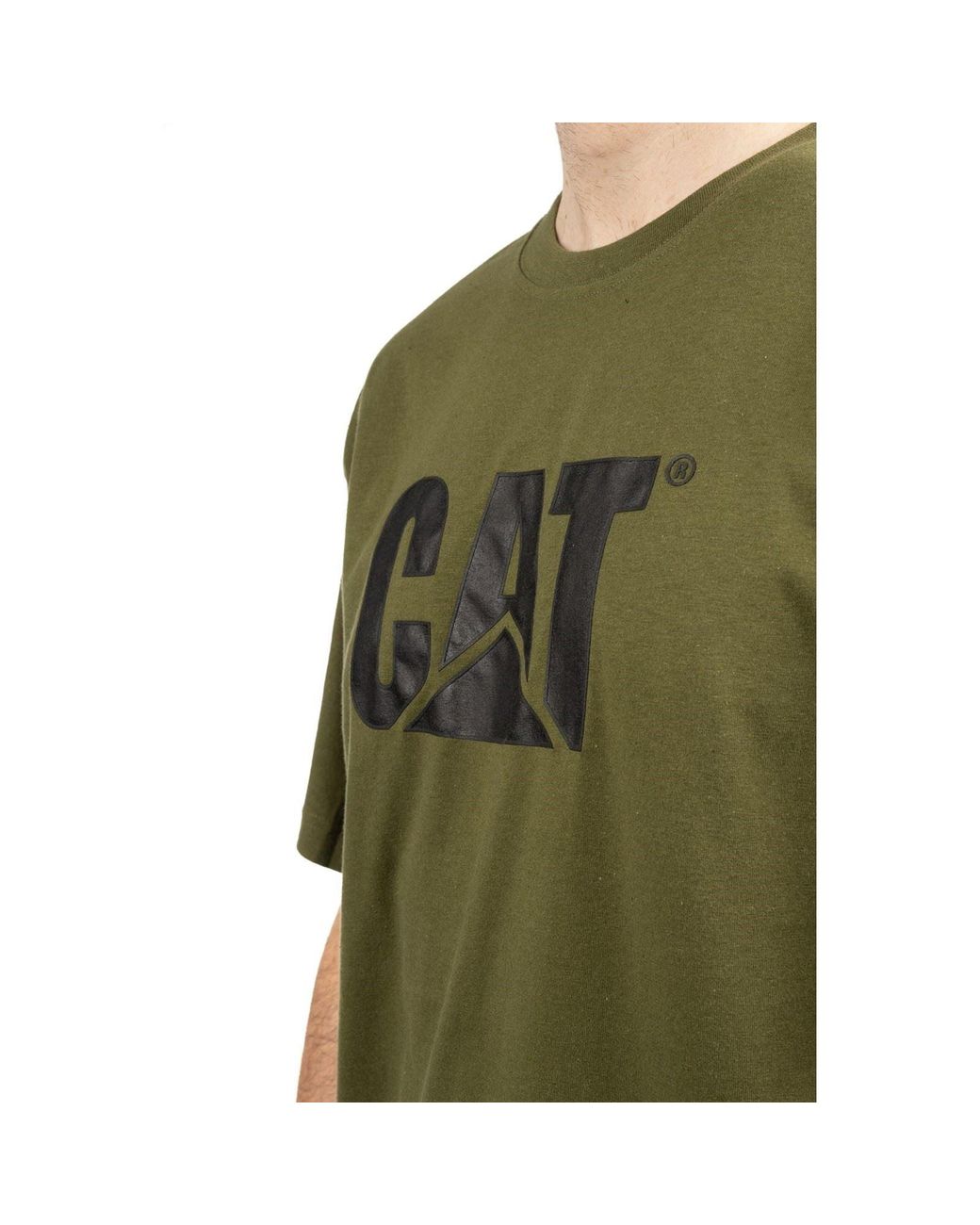 Caterpillar Green Trademark Logo Cotton T-Shirt for men