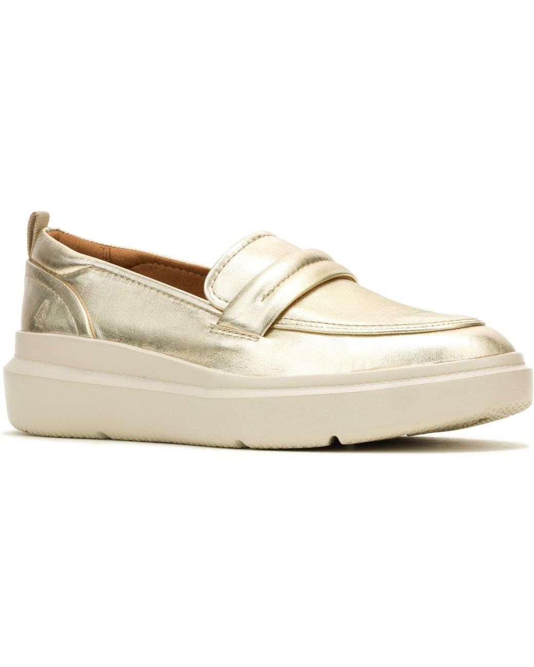 Hush Puppies White Joy Penny Leather Champagne Loafers