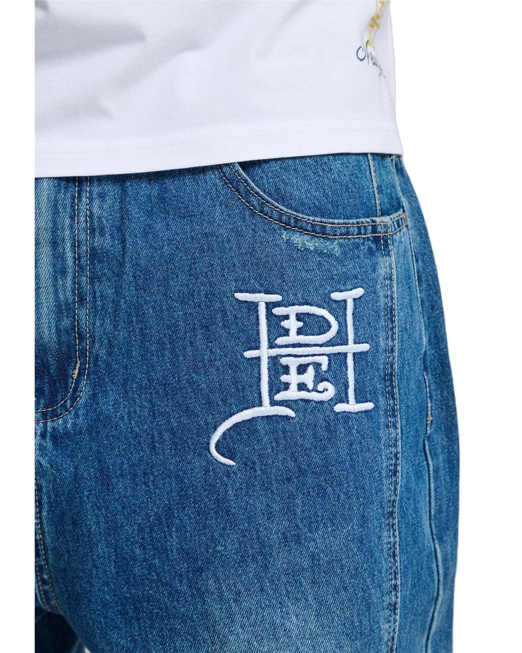 Ed Hardy Blue Serpent Skull Graphic Relaxed Mid Jeans for men