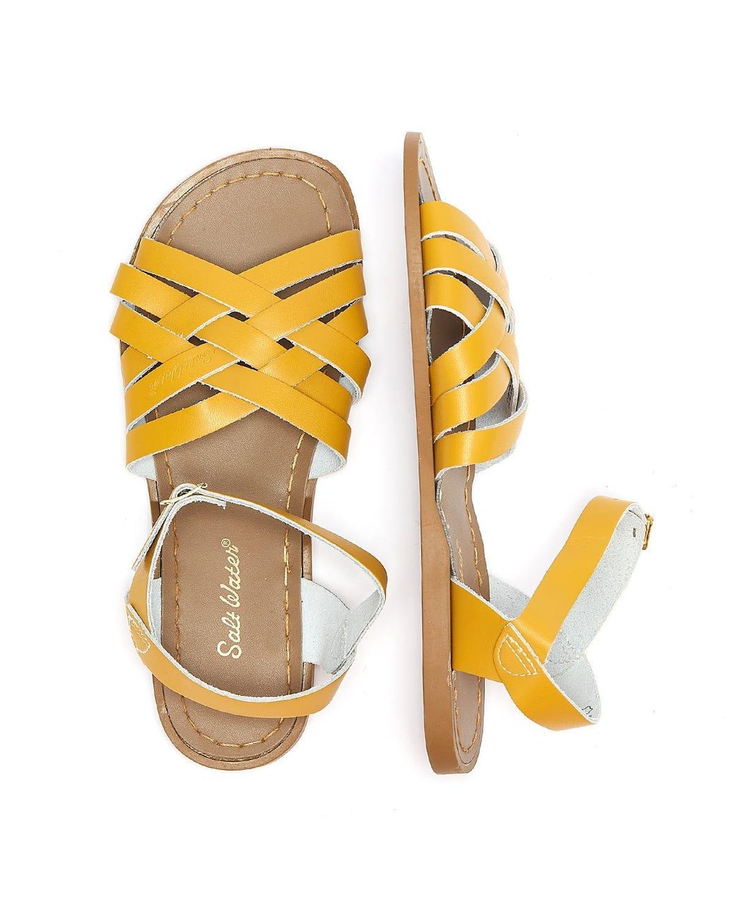 Salt Water Leather Retro Mustard Sandals in Yellow - Lyst