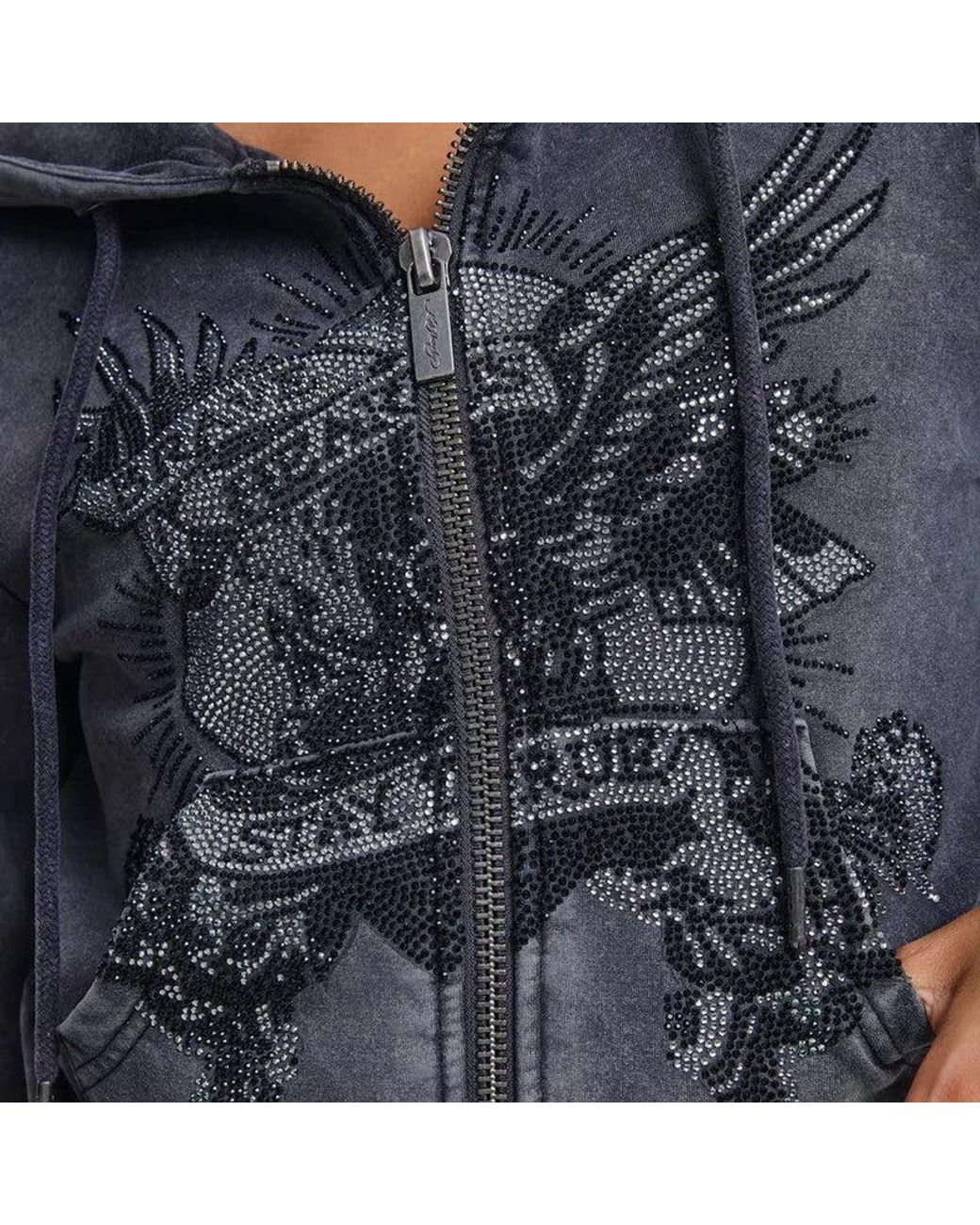 Ed Hardy Black Stay True Fitted Cropped Zip Hoodie