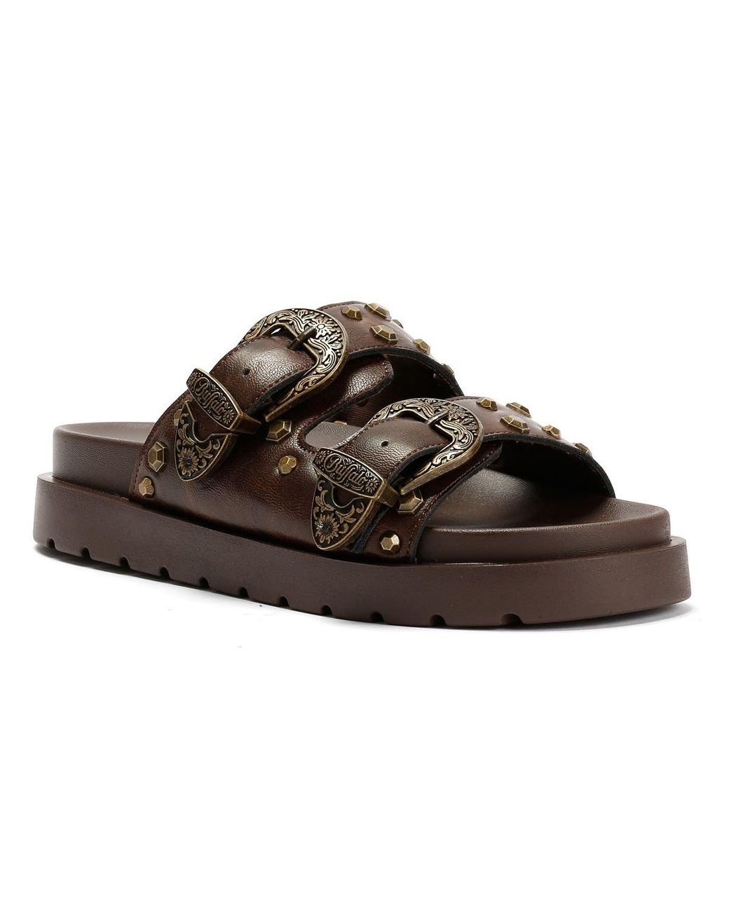 Buffalo Brown Raya Ari West Leather Sandals