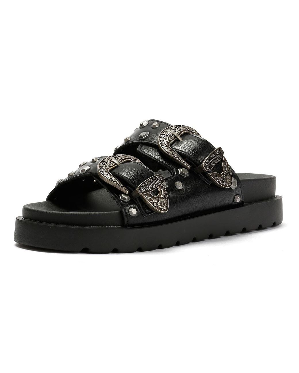 Buffalo Black Raya Ari West Leather Sandals