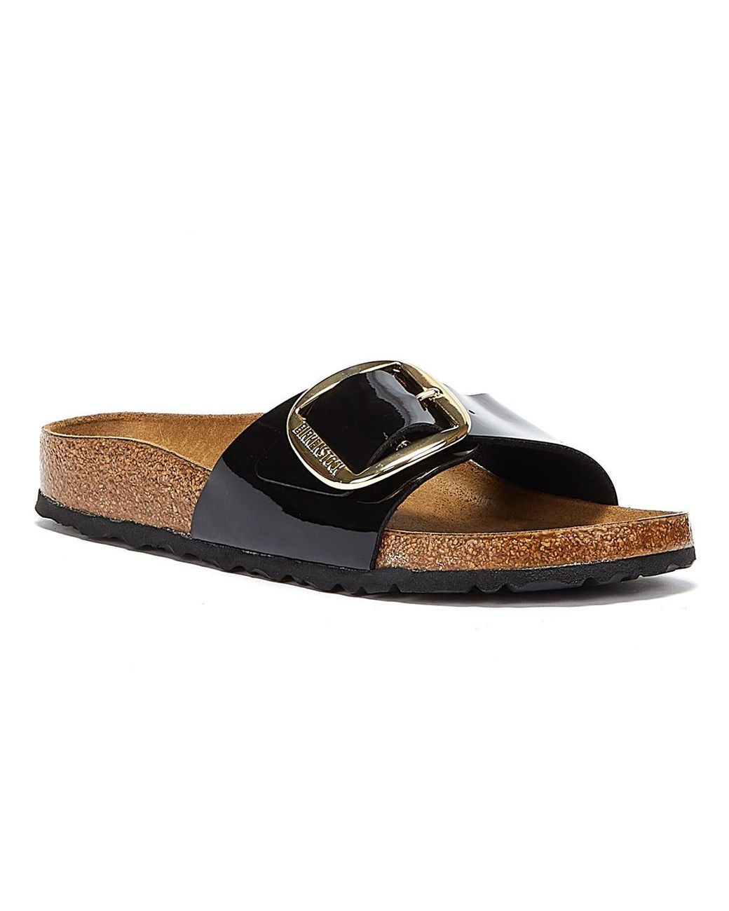 Birkenstock Synthetic Madrid Big Buckle Birko Flor Patent Sandals in Black - Lyst