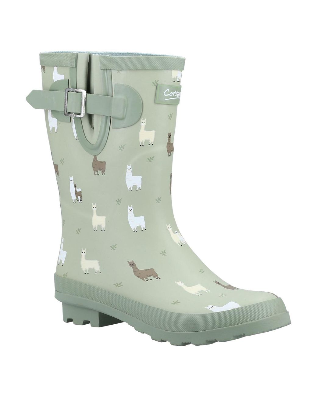 Cotswold Green Farmyard Mid Rubber Alpaca Wellington Boots