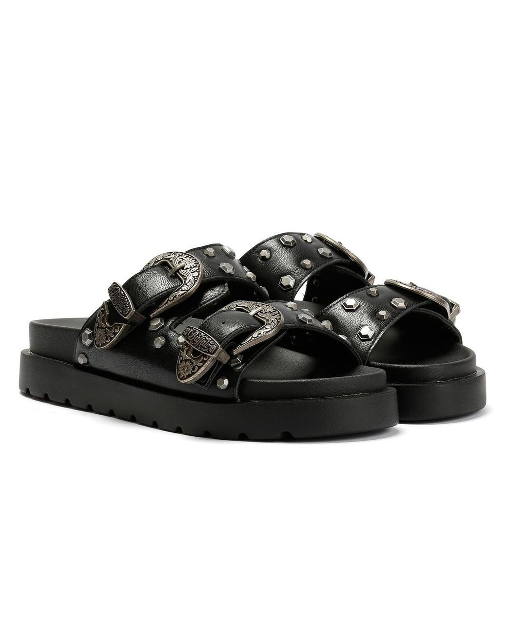 Buffalo Black Raya Ari West Leather Sandals