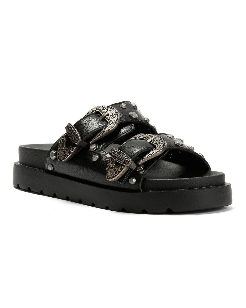 Buffalo Black Raya Ari West Leather Sandals