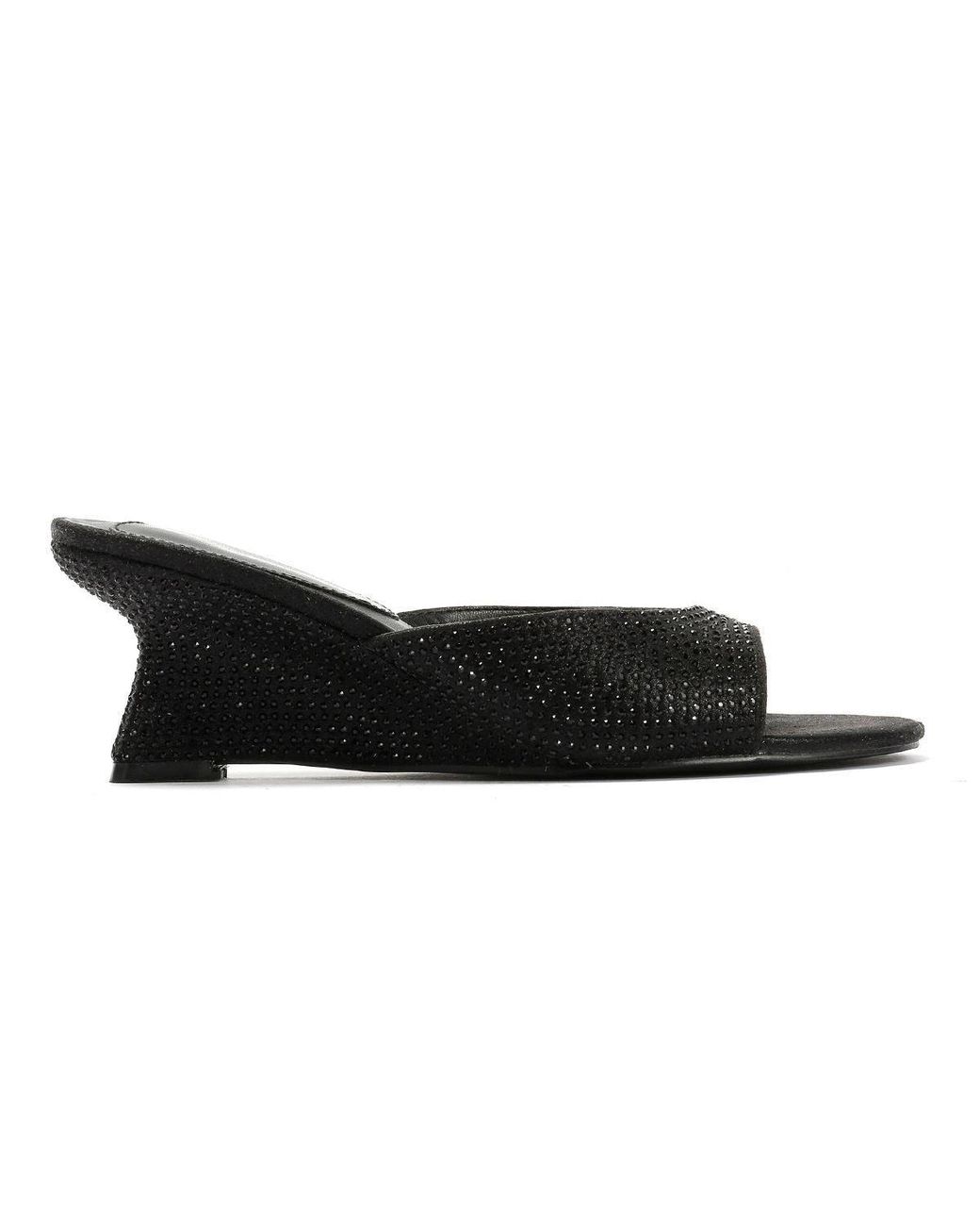 French Connection Black Tina Rhinestone Wedge Sandals