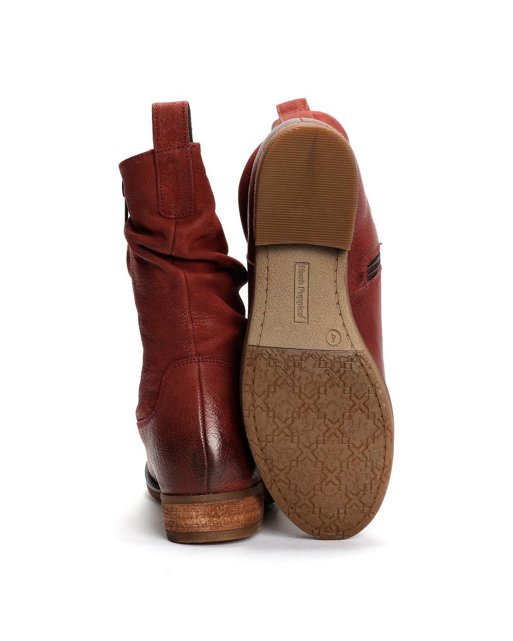 Hush Puppies Red Emilia Leather Burgundy Winter Mid Calf Boots