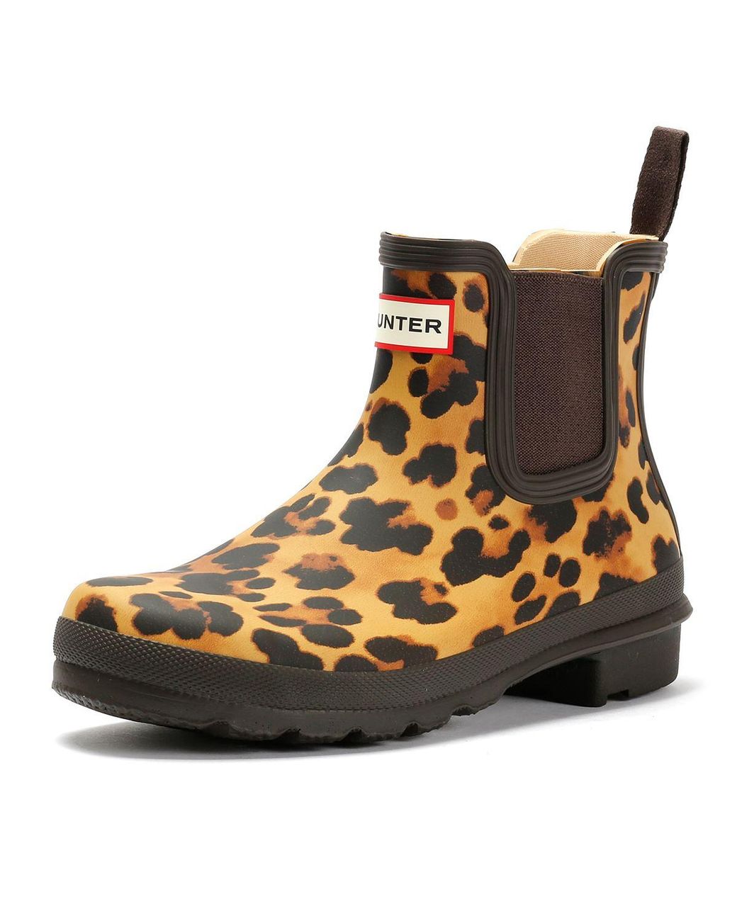 Hunter Brown Original Chelsea Rubber Leopard Wellington Boots