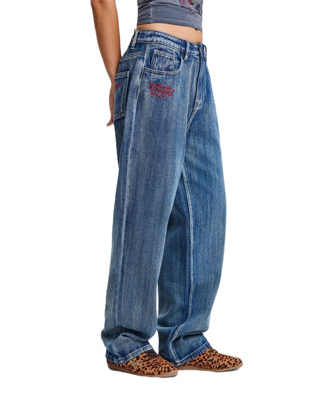 Ed Hardy Blue Crawling Dragon Washed Relaxed Mid Jeans