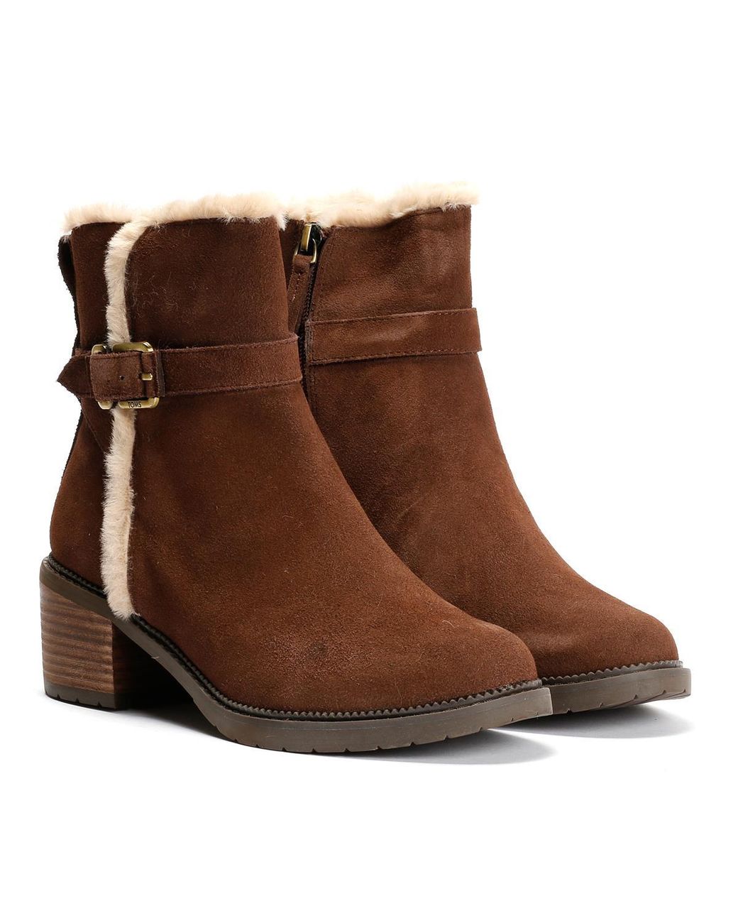 TOMS Brown Hailey Buckle Suede Dark Boots