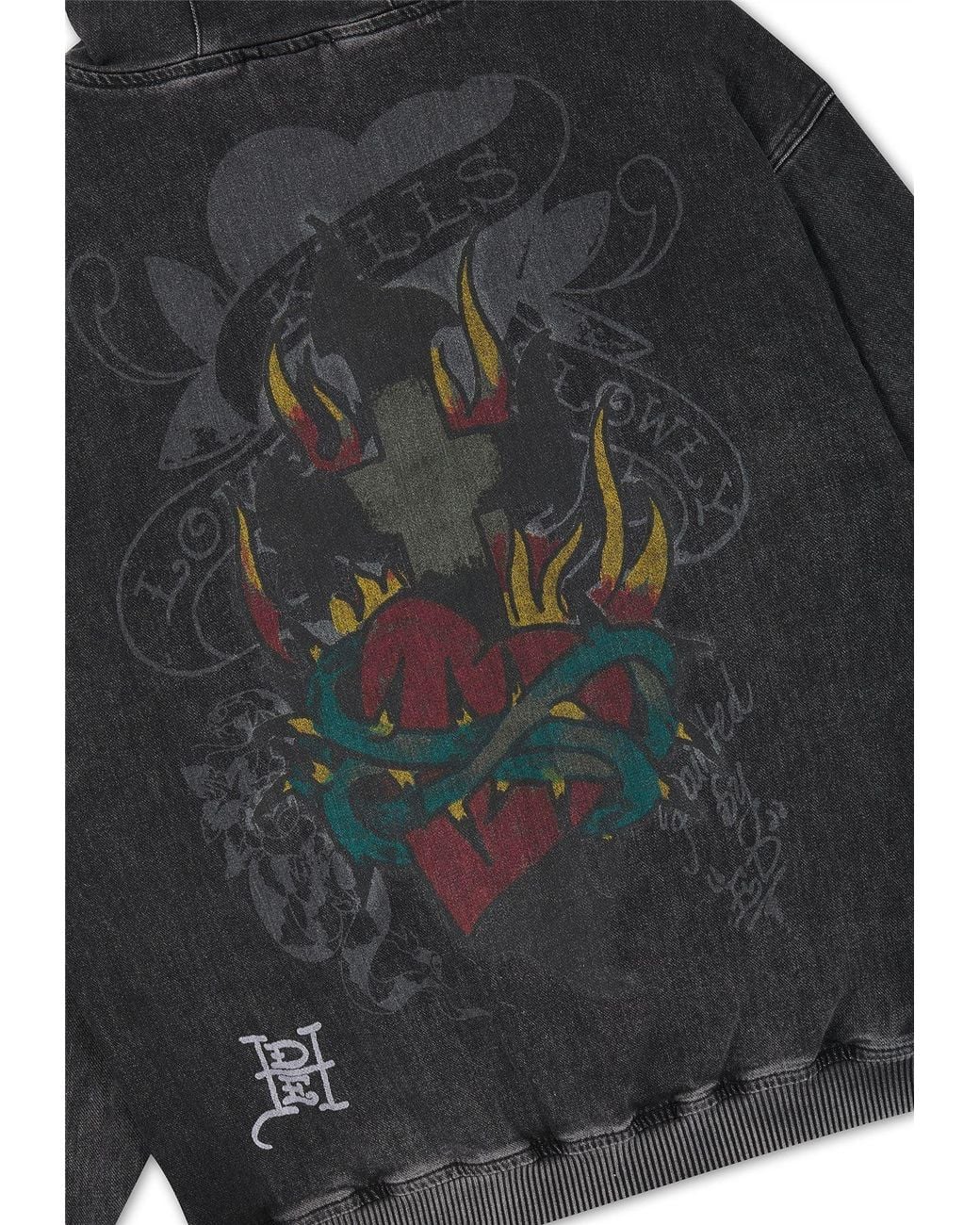 Ed Hardy Black Skull Roses Oversized Hoodie