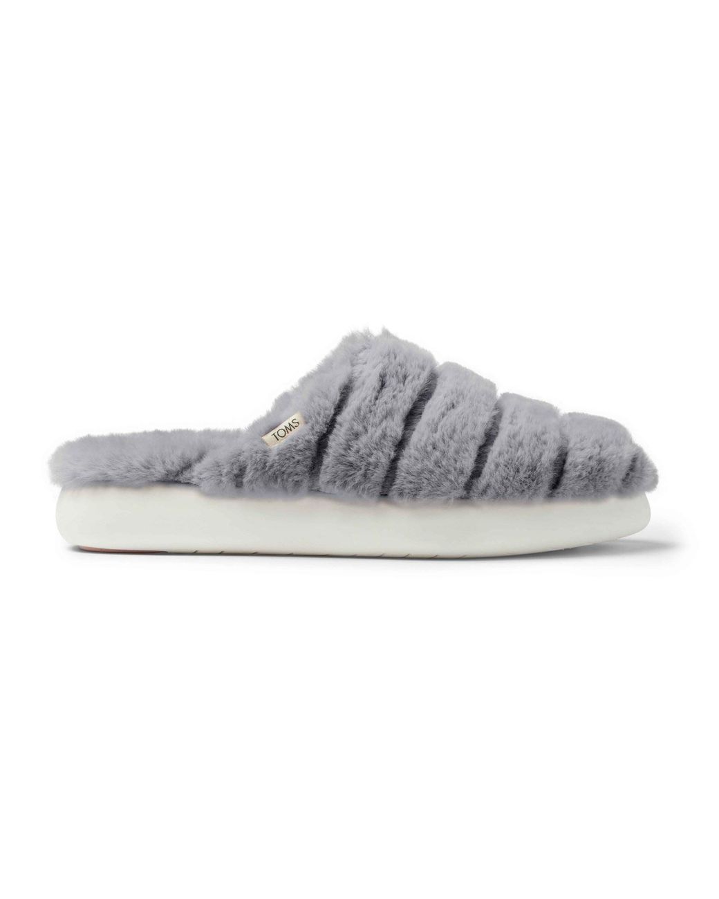 TOMS Gray Alpargata Mallo Polyester Faux Fux Mid Faux Fur Mules