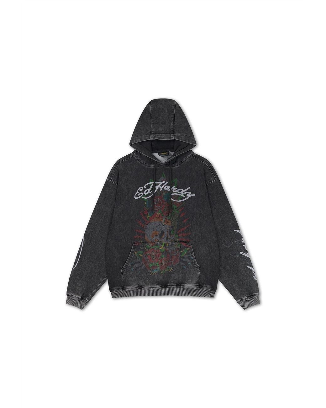 Ed Hardy Black Skull Roses Oversized Hoodie