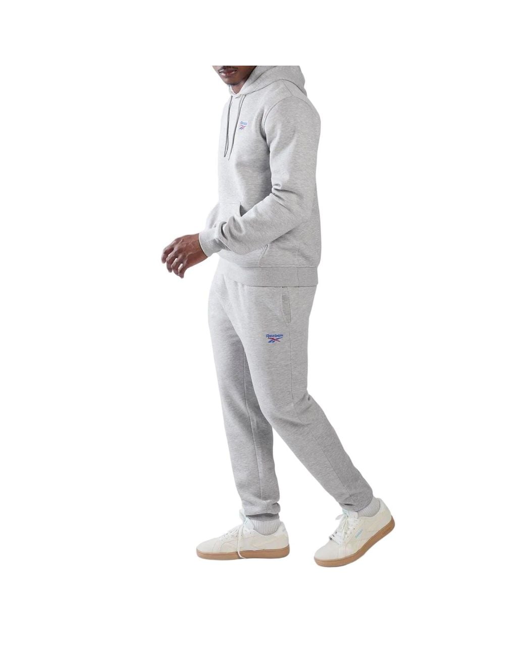 Reebok Gray Id 2-Col Logo Hoodie Cotton Hooded Sweatshirt for men