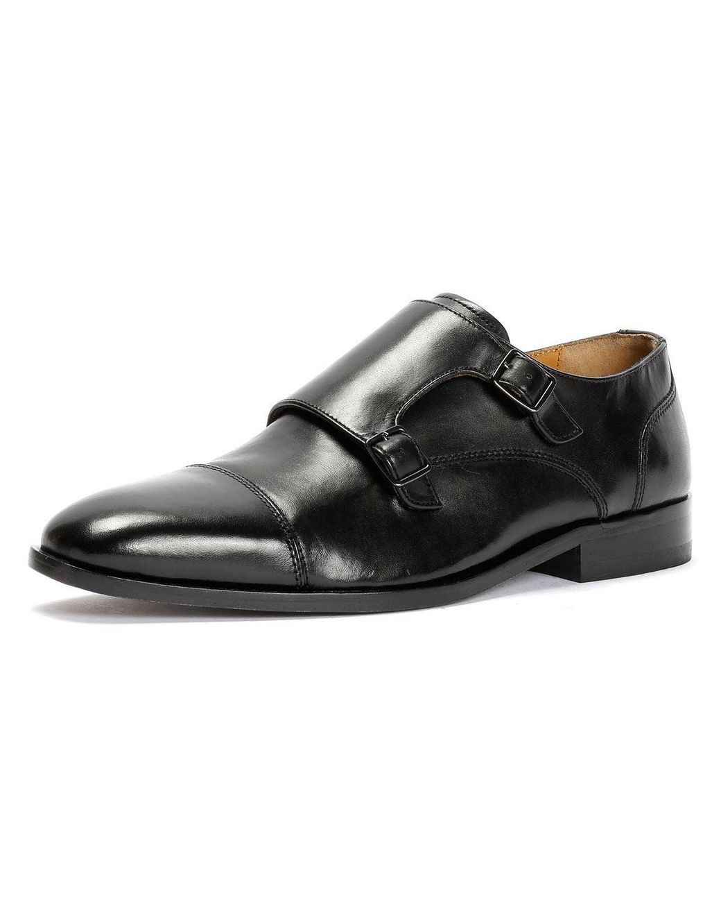 Chapman & Moore Black Toe Cap Monk Leather Shoes for men