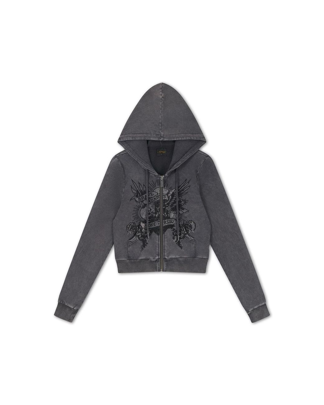 Ed Hardy Black Stay True Fitted Cropped Zip Hoodie