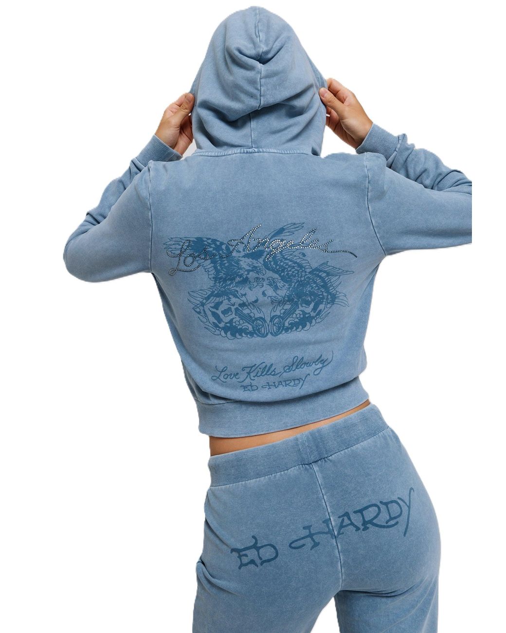 Ed Hardy Blue Stay True Fitted Cropped Zip Hoodie
