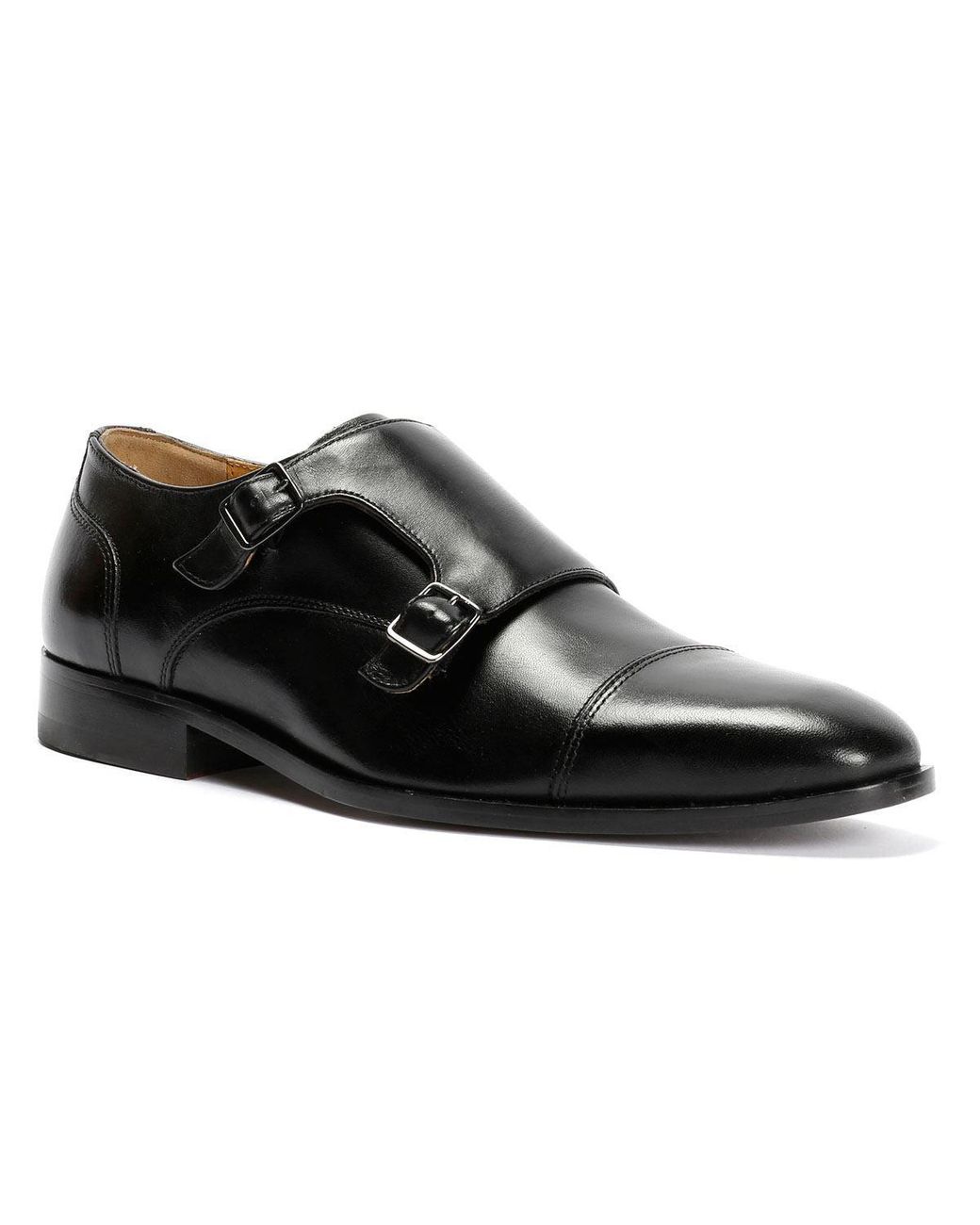 Chapman & Moore Black Toe Cap Monk Leather Shoes for men