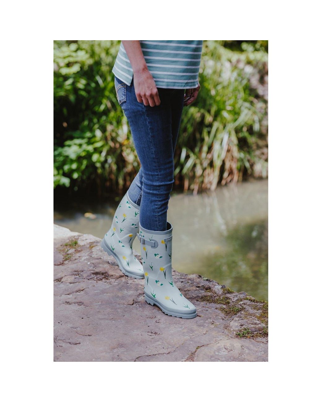 Cotswold Blue Wildflower Tall Rubber Mint Wellington Boots
