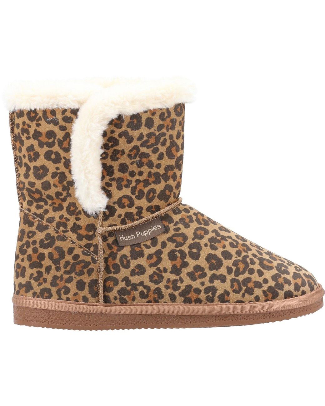 Hush Puppies Brown Ashleigh Suede And Faux Fur Leopard Slippers