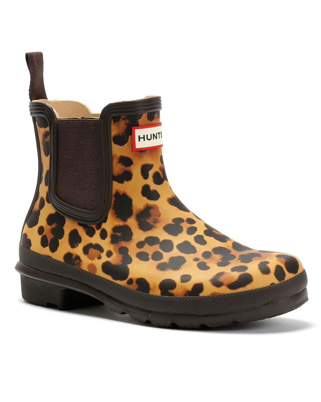 Hunter Brown Original Chelsea Rubber Leopard Wellington Boots