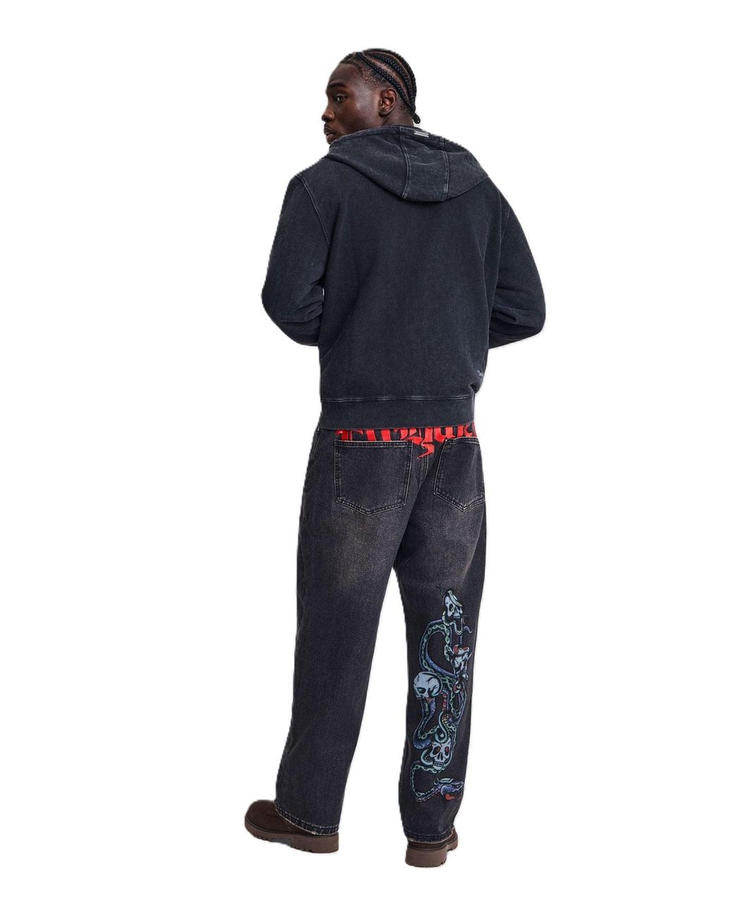 Ed Hardy Blue New York Washed Relaxed Zip Thru Hoodie for men