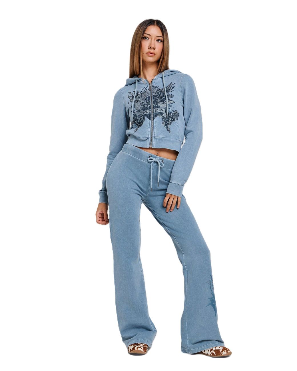 Ed Hardy Blue Stay True Fitted Cropped Zip Hoodie