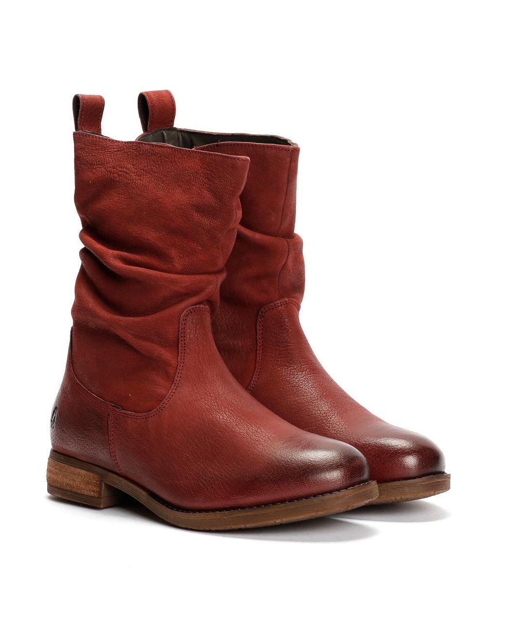 Hush Puppies Red Emilia Leather Burgundy Winter Mid Calf Boots