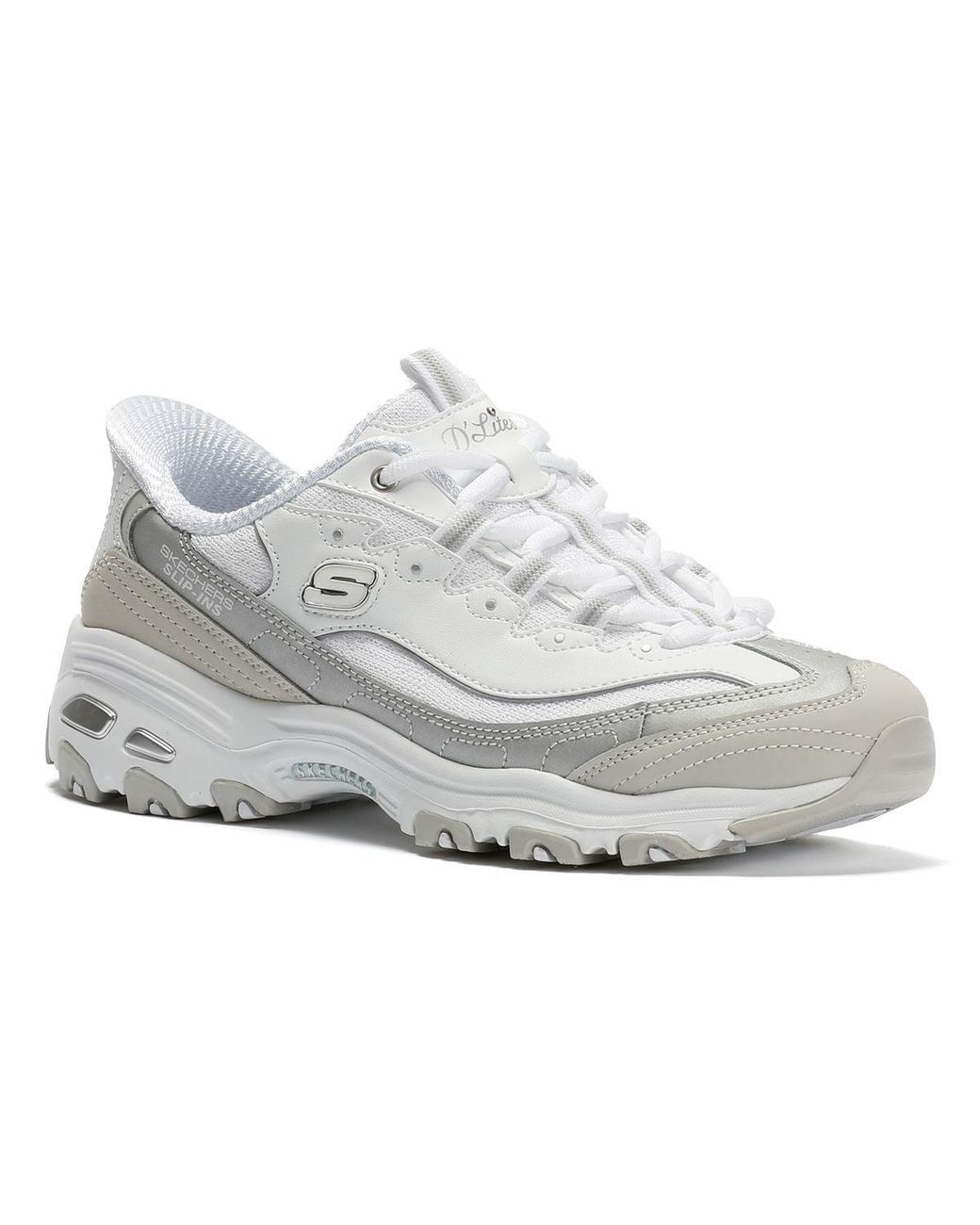 Skechers White Slip-Ins D'Lites Smooth Trainers