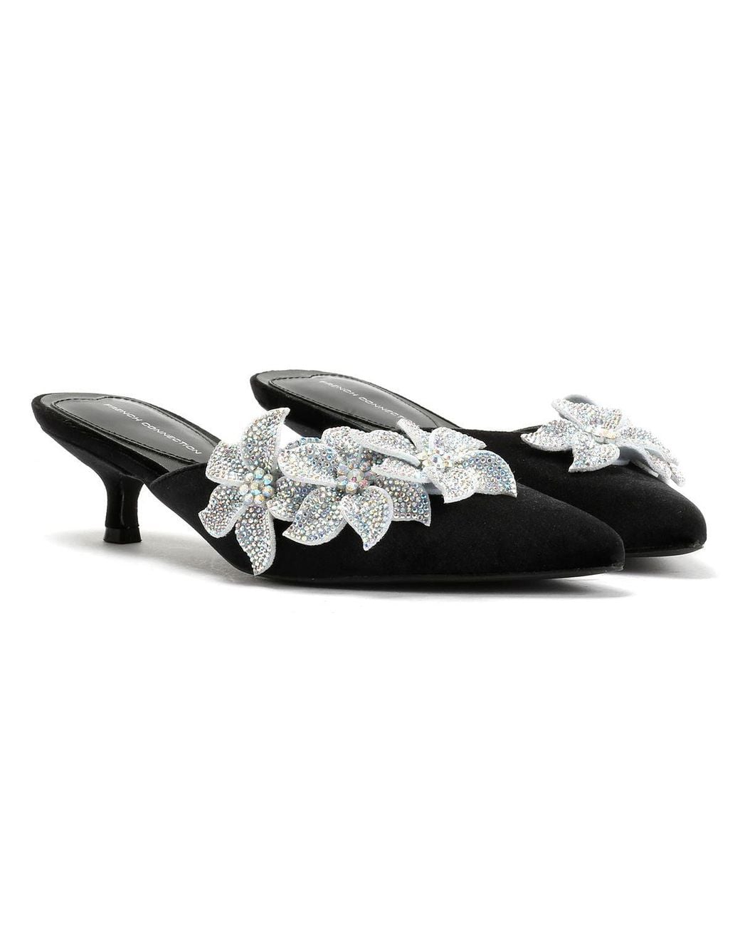 French Connection Black Victoria Velvet Kitten Heel Heels
