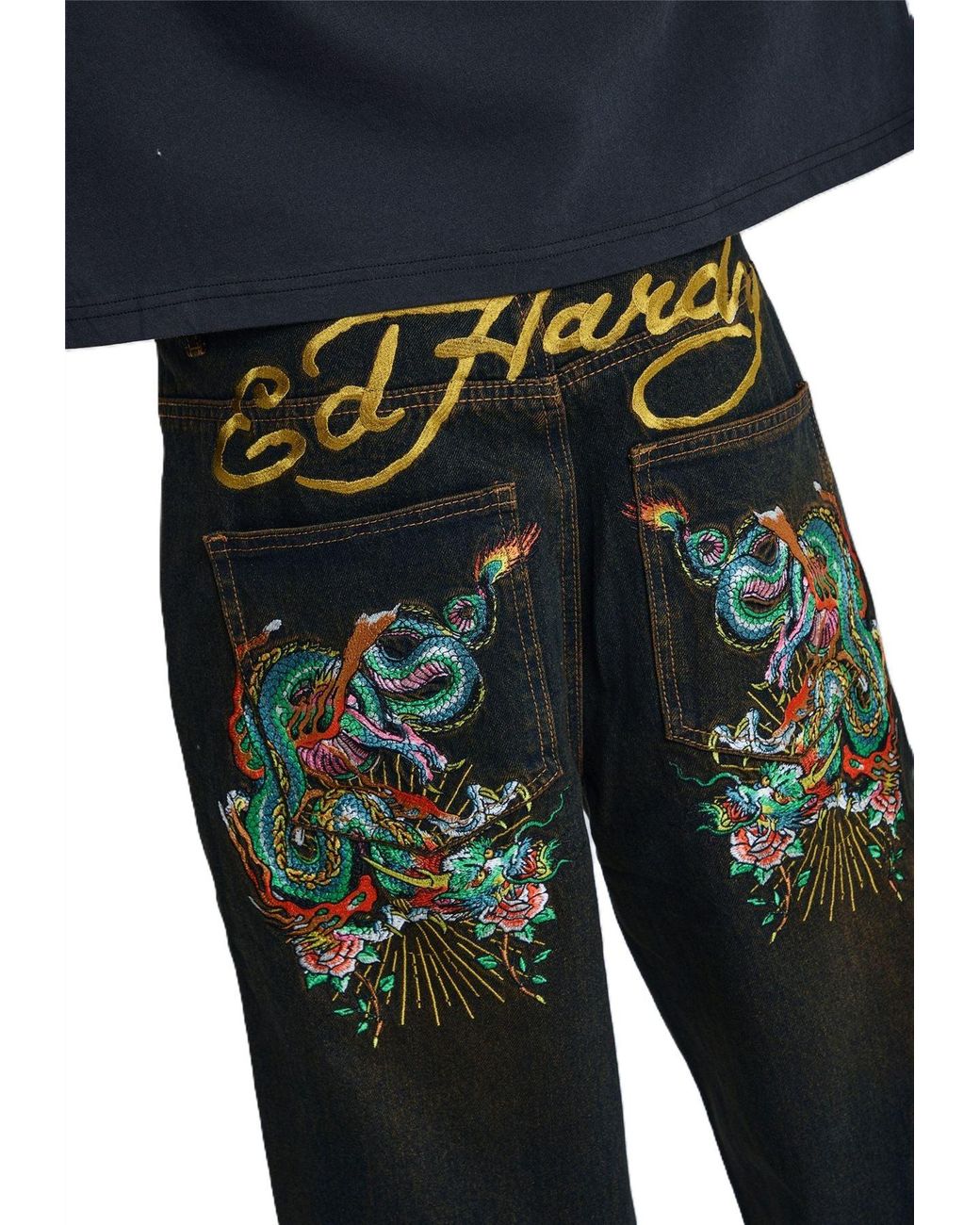 Ed Hardy Black Slithering Dragon Xxtra Sandy Jeans for men