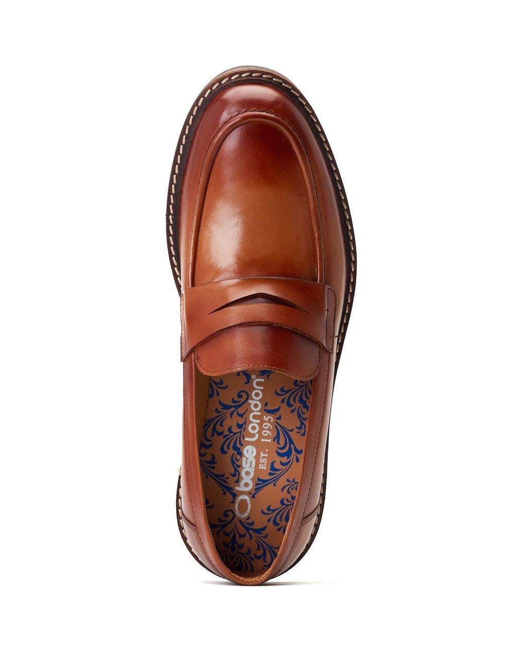 Base London Brown Ivey Leather Burnt Loafers for men