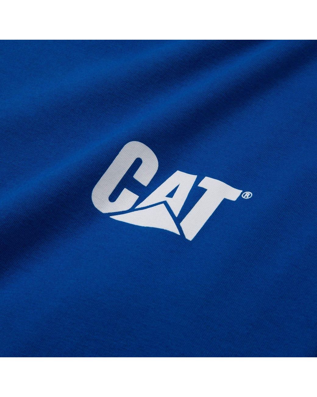 Caterpillar Blue Trademark Banner Long Sleeve Cotton T-Shirt for men